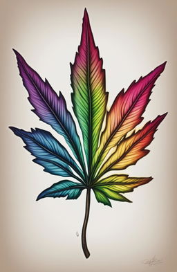 A high-quality image of a weed leaf, outlined in pencil and filled in with vivid crayon colors