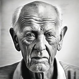 A black and white pencil sketch, meticulously crafted to portray an elderly man