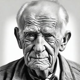 A black and white pencil sketch, meticulously crafted to portray an elderly man