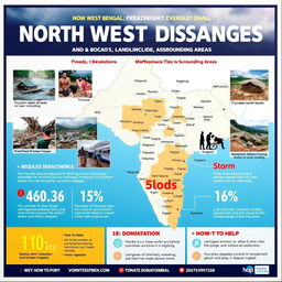 A vibrant and informative poster showcasing the recent disasters in North West Bengal and surrounding areas