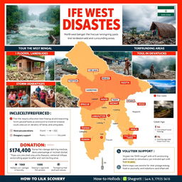 A vibrant and informative poster showcasing the recent disasters in North West Bengal and surrounding areas