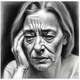 A high-quality black and white pencil sketch portrays a woman in a state of sorrow, tears streaming down her face