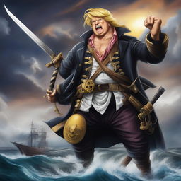 In this revised digital art, Donald Trump is depicted as a character from One Piece without a scar on his face