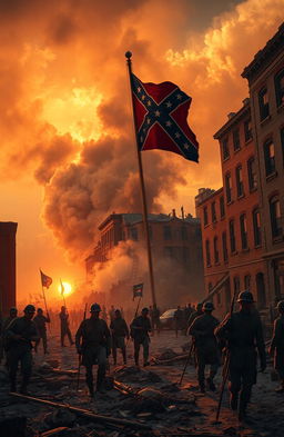 A dramatic scene depicting the aftermath of an explosion in Baltimore during the Civil War era