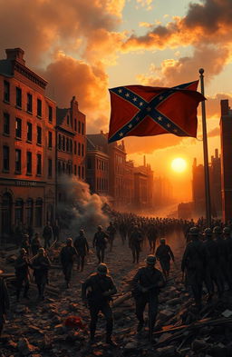 A dramatic scene depicting the aftermath of an explosion in Baltimore during the Civil War era