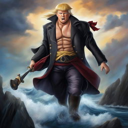 In this revised digital art, Donald Trump is depicted as a character from One Piece without a scar on his face