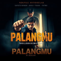 A movie cover design for a thrilling drama film titled 'Kubuka Pintu PalangMu dengan bismillah'