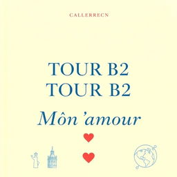 A simple and engaging book cover design for 'TOUR B2 Mon amour', featuring a warm and inviting background color like soft pastel blue or yellow