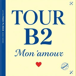 A simple and engaging book cover design for 'TOUR B2 Mon amour', featuring a warm and inviting background color like soft pastel blue or yellow