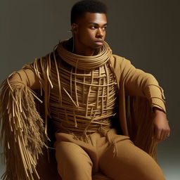 male in futuristic casual raffia attire