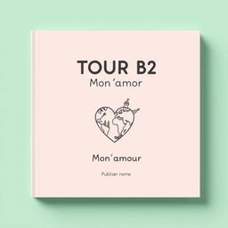 A simple and charming book cover design for 'TOUR B2 Mon amour', featuring a light pastel background, such as soft pink or mint green