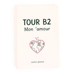 A simple and charming book cover design for 'TOUR B2 Mon amour', featuring a light pastel background, such as soft pink or mint green