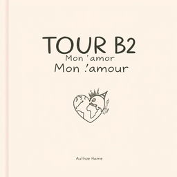 A simple and charming book cover design for 'TOUR B2 Mon amour', featuring a light pastel background, such as soft pink or mint green