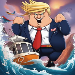 In this revised digital art, Donald Trump is depicted as a One Piece character in a more cartoonish style