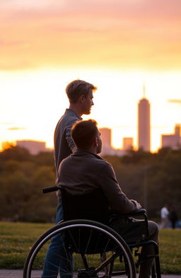 A warm-toned sunset setting the backdrop in Central Park, casting an orange and purple glow