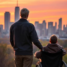 A warm-toned sunset casts an orange and purple glow over Central Park