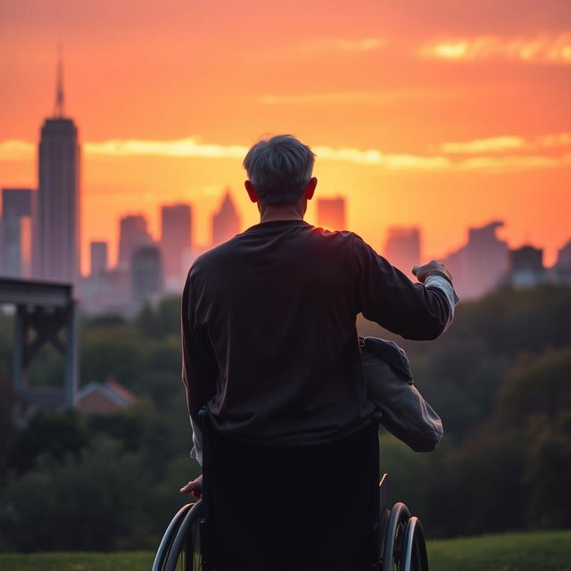 A warm-toned sunset casts an orange and purple glow over Central Park