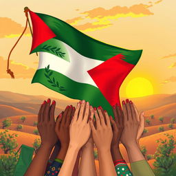 A vibrant and heartfelt illustration symbolizing love and solidarity for Palestine