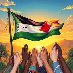 A vibrant and heartfelt illustration symbolizing love and solidarity for Palestine