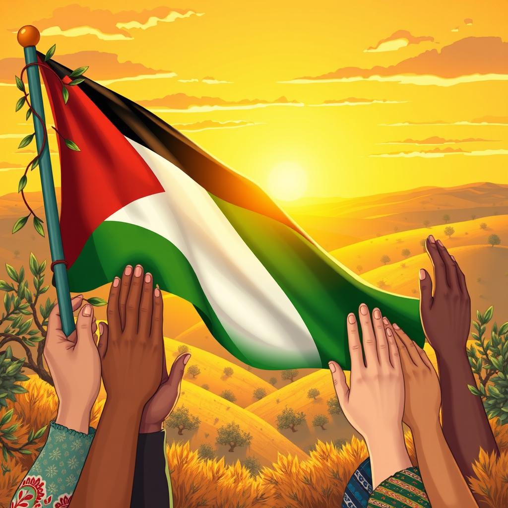 A vibrant and heartfelt illustration symbolizing love and solidarity for Palestine