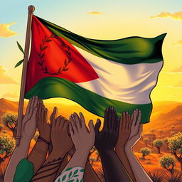 A vibrant and heartfelt illustration symbolizing love and solidarity for Palestine