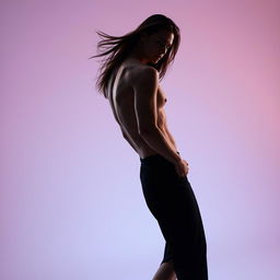 A fashion model striking a confident pose, showcasing a graceful and artistic silhouette with soft lighting