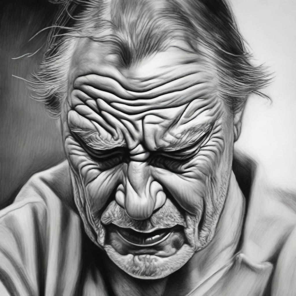 A black and white pencil drawing, masterfully crafted, depicts a man crying