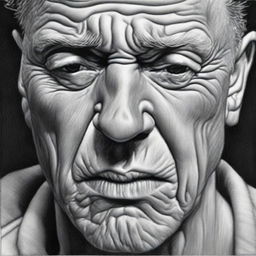 A black and white pencil drawing, masterfully crafted, depicts a man crying