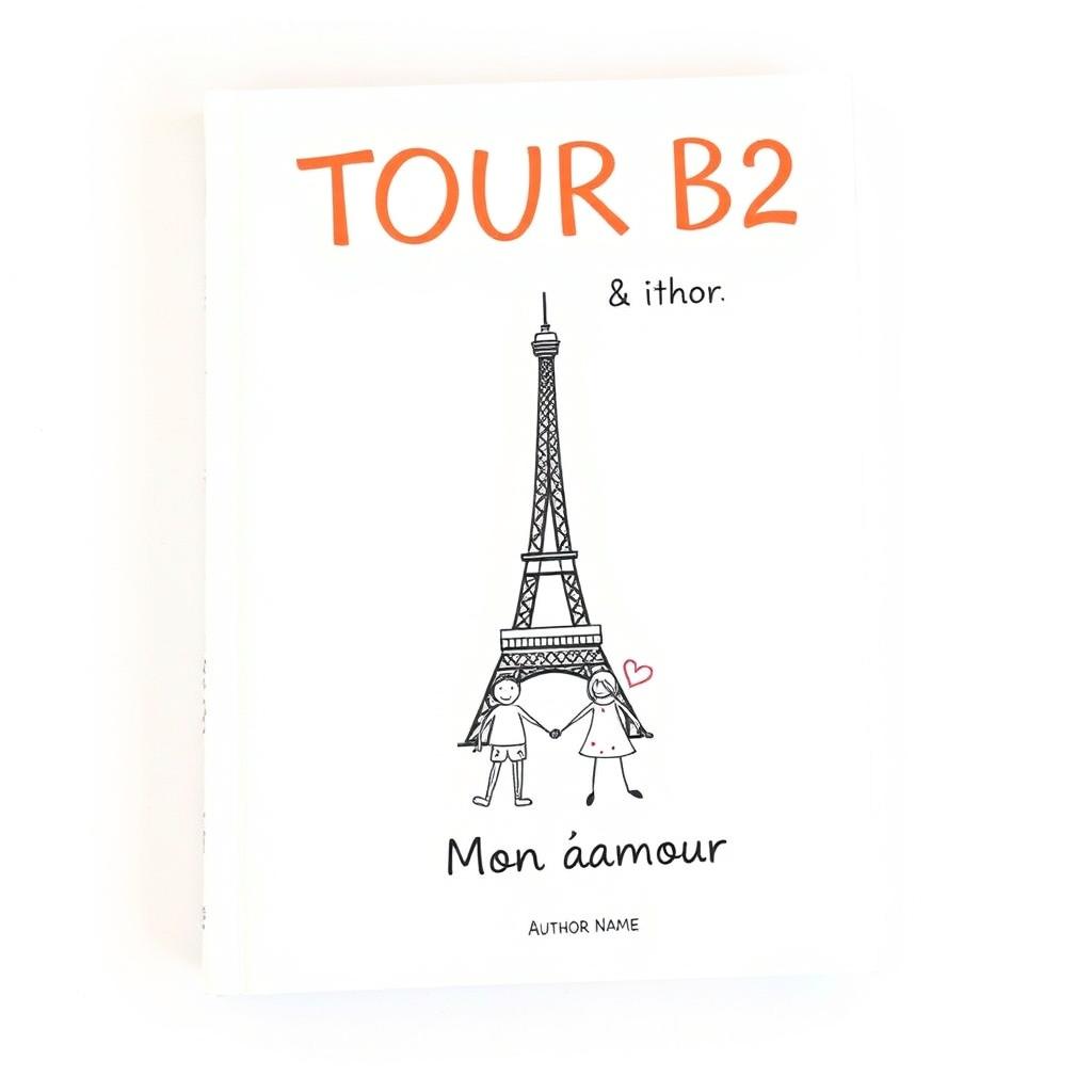 A simple and charming book cover design for 'TOUR B2 Mon amour', featuring a light pastel background such as soft blue or beige