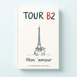 A simple and charming book cover design for 'TOUR B2 Mon amour', featuring a light pastel background such as soft blue or beige