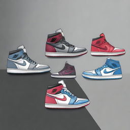A digital art piece showcasing the evolution of the Air Jordan sneakers