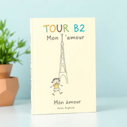 A simple and delightful book cover design for 'TOUR B2 Mon amour', featuring a light, inviting background color, such as soft blue or pale yellow