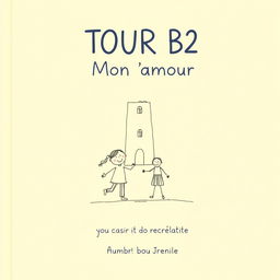 A simple and appealing book cover design for 'TOUR B2 Mon amour', featuring a light and cheerful background color, such as soft yellow or pale blue