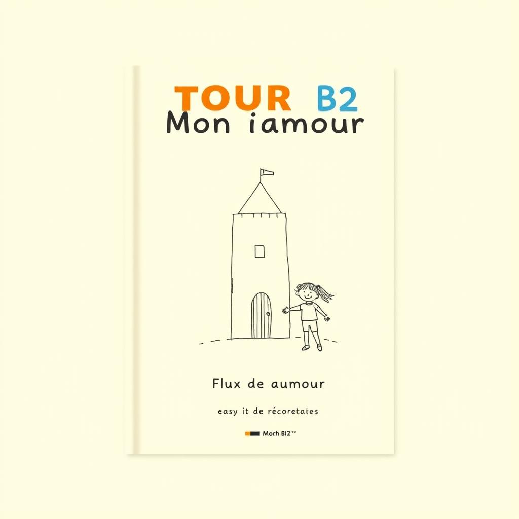 A simple and appealing book cover design for 'TOUR B2 Mon amour', featuring a light and cheerful background color, such as soft yellow or pale blue