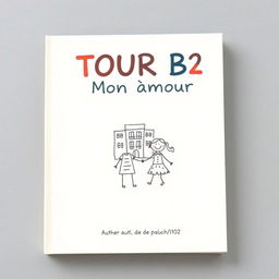 A straightforward and lovely book cover design for 'TOUR B2 Mon amour', featuring a soft, inviting background color like light pastel blue or pale yellow