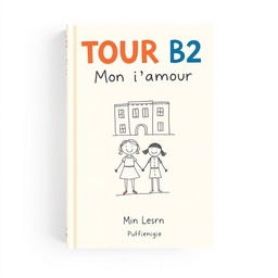 A straightforward and lovely book cover design for 'TOUR B2 Mon amour', featuring a soft, inviting background color like light pastel blue or pale yellow