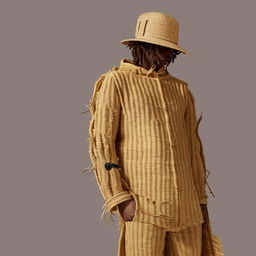 male in futuristic casual raffia attire