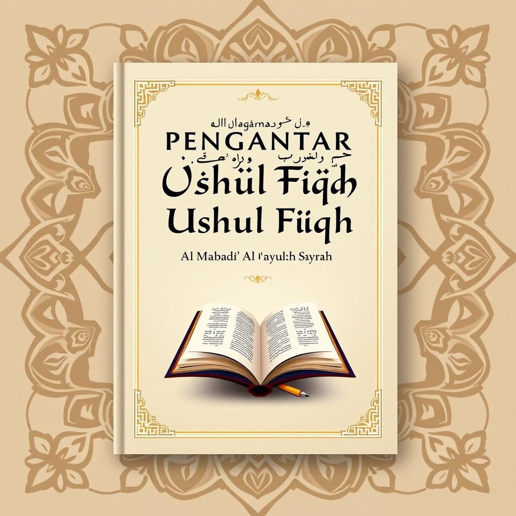 A book cover design for 'Pengantar Ushul Fiqh: Al-Mabadi' Al-'Asyrah', showcasing the title prominently in elegant Arabic script