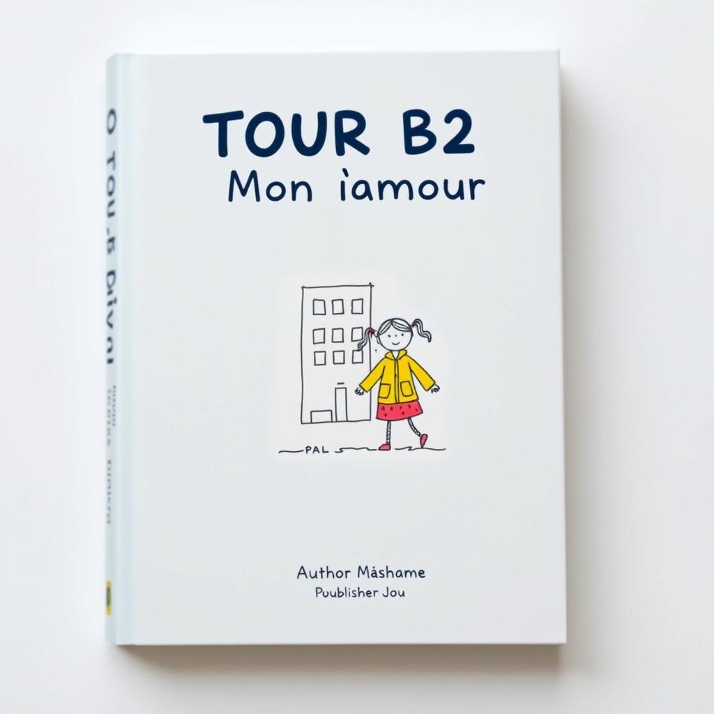 A simple and charming book cover design for 'TOUR B2 Mon amour', featuring a light, cheerful background color, like soft pastel blue or pale yellow