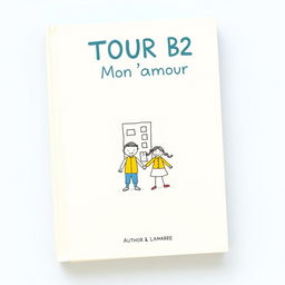A simple and charming book cover design for 'TOUR B2 Mon amour', featuring a light, cheerful background color, like soft pastel blue or pale yellow