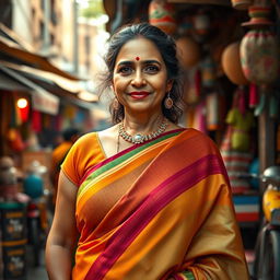 A realistic depiction of an Indian woman, often referred to as an 'aunty', showcasing her confident personality