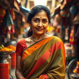 A realistic depiction of an Indian woman, often referred to as an 'aunty', showcasing her confident personality