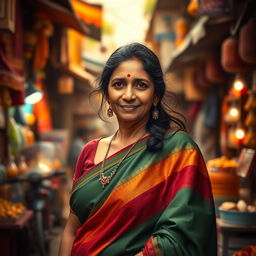A realistic depiction of an Indian woman, often referred to as an 'aunty', showcasing her confident personality