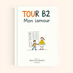 A simple and charming book cover design for 'TOUR B2 Mon amour', featuring a soft pastel background, such as light blue or pale yellow