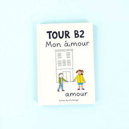 A simple and charming book cover design for 'TOUR B2 Mon amour', featuring a soft pastel background, such as light blue or pale yellow