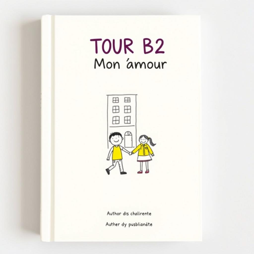 A simple and charming book cover design for 'TOUR B2 Mon amour', featuring a soft pastel background, such as light blue or pale yellow