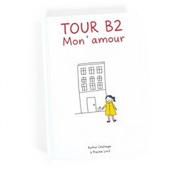 A simple and charming book cover design for 'TOUR B2 Mon amour', featuring a soft pastel background, such as light blue or pale yellow