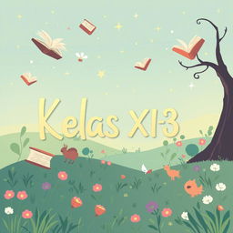 A simple, whimsical illustration for a fantasy-themed short story anthology titled 'Kelas XI-3'