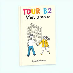 A simple and appealing book cover design for a teen book 'TOUR B2 Mon amour', featuring a light, cheerful background color such as soft pastel blue or light yellow