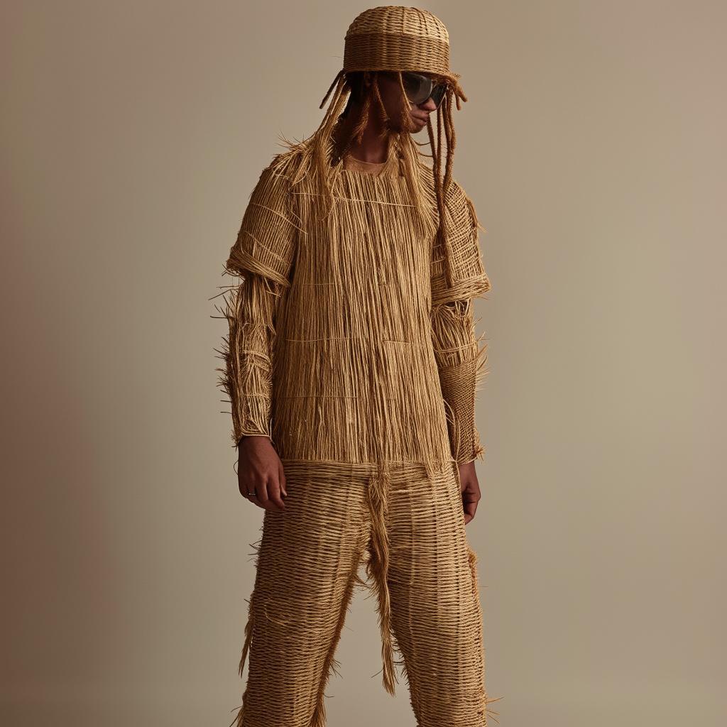 male in futuristic casual raffia attire